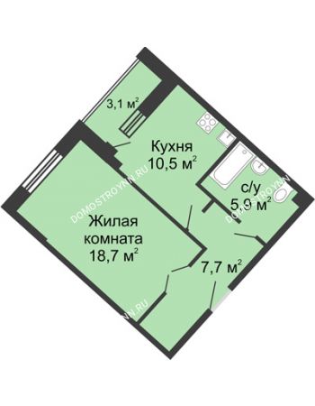 1 комнатная квартира 46,1 м² в ЖК Монолит, дом № 89, корп. 3