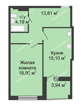 1 комнатная квартира 55,4 м² в ЖК Тихий Дон, дом № 1