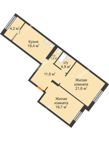 2 комнатная квартира 81,8 м² - ЖК Симфония Нижнего