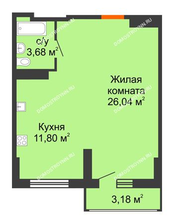 Студия 43,11 м² - ЖК Орбита