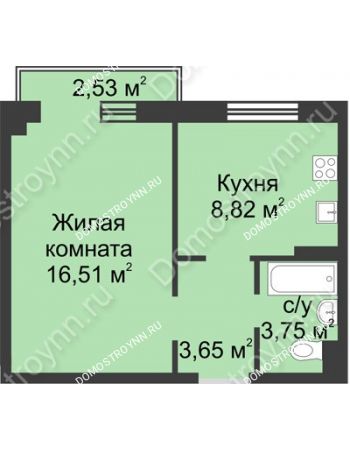 1 комнатная квартира 33,49 м² в ЖК Тридесятое (Экопарк Березовка), дом № 23