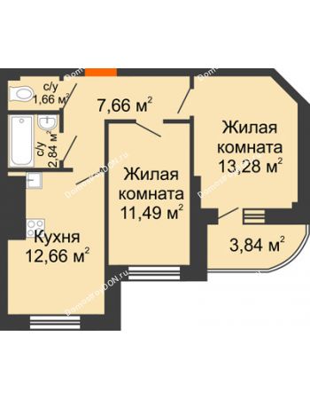2 комнатная квартира 54,43 м² - ЖК Маршал