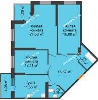 3 комнатная квартира 90,89 м², ЖК Сограт - планировка