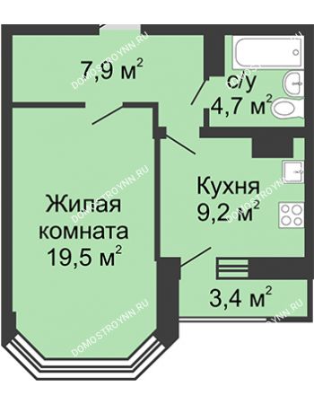 1 комнатная квартира 42,7 м² в ЖК Цветы, дом № 18