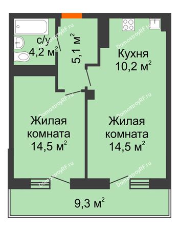 1 комнатная квартира 51,3 м² - ЖК Вершина