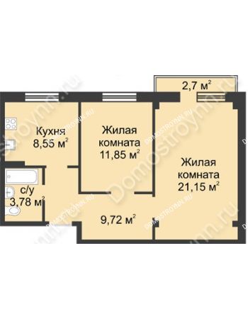 2 комнатная квартира 55,86 м² в ЖК Тридесятое (Экопарк Березовка), дом № 23