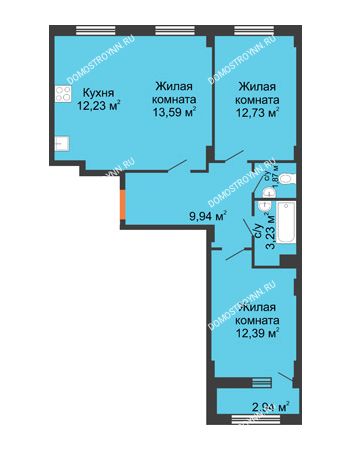 3 комнатная квартира 67,45 м² - ЖК Каскад на Ленина