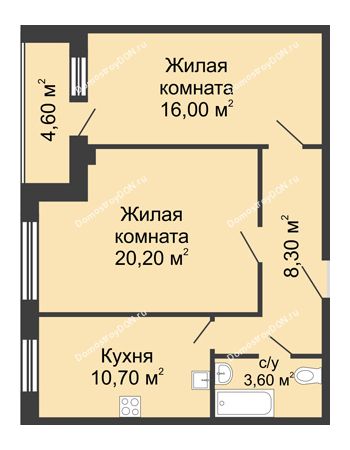 2 комнатная квартира 61,1 м² - ЖК Дом на Береговой