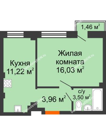 1 комнатная квартира 36,01 м² - ЖК Онегин