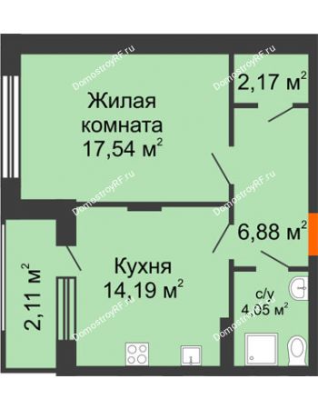 1 комнатная квартира 46,94 м² в ЖК Суворов-Сити, дом 1 очередь секция 6-13