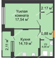 1 комнатная квартира 46,94 м² в ЖК Суворов-Сити, дом № 1 - планировка