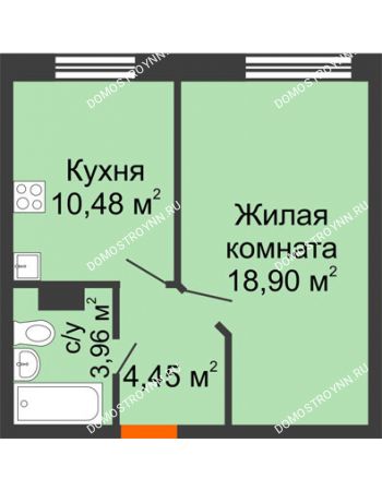 1 комнатная квартира 37,79 м² - ЖК Зеленый берег Life