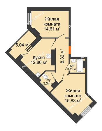 2 комнатная квартира 63,11 м² - ЖК Маршал