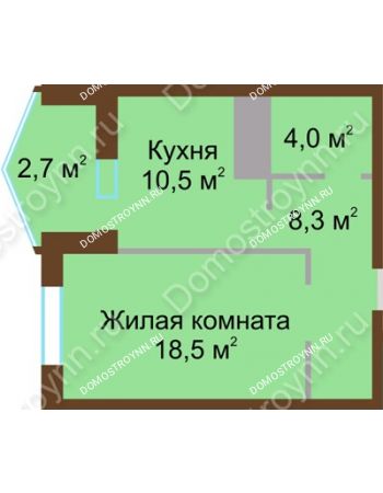 1 комнатная квартира 44 м² в ЖК Монолит, дом № 89, корп. 1, 2