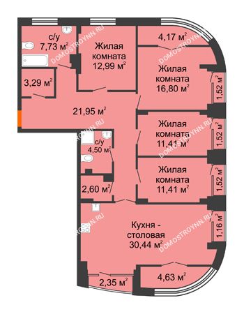 4 комнатная квартира 130,71 м² - Клубный дом на Ярославской