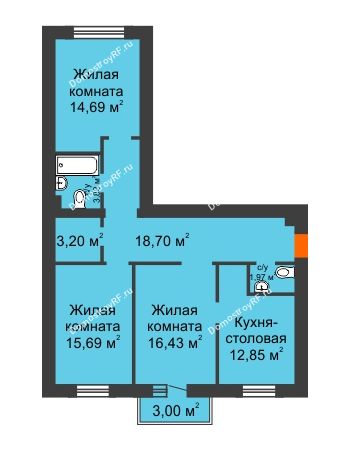 3 комнатная квартира 89,06 м² в ЖК Новоостровский, дом №1 корпус 1