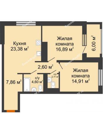2 комнатная квартира 78,35 м² - ЖК Пешков