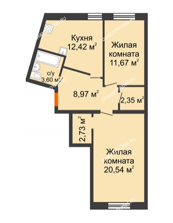 2 комнатная квартира 62,28 м² - ЖК Советский