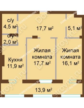 2 комнатная квартира 82,38 м² - ЖК Классика - Модерн