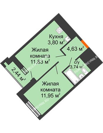 1 комнатная квартира 37,17 м² в ЖК Дом на Набережной, дом № 1