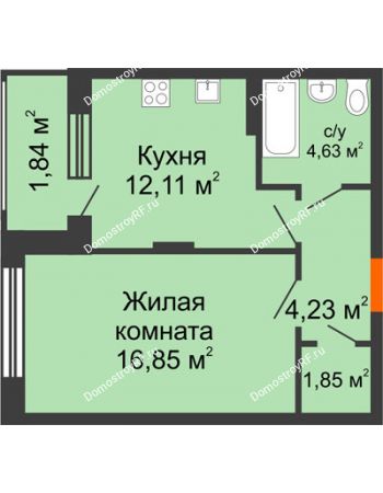 1 комнатная квартира 41,59 м² в ЖК Суворов-Сити, дом № 1