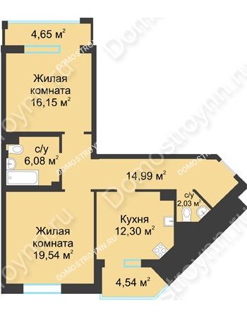 2 комнатная квартира 75,68 м² в ЖК Воскресенская слобода, дом №1