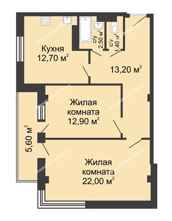 2 комнатная квартира 67,5 м² - ЖК Дом на Береговой