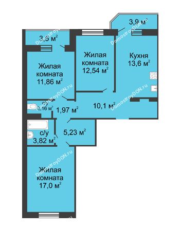 3 комнатная квартира 81,2 м² в ЖК Платовский, дом Литер 10