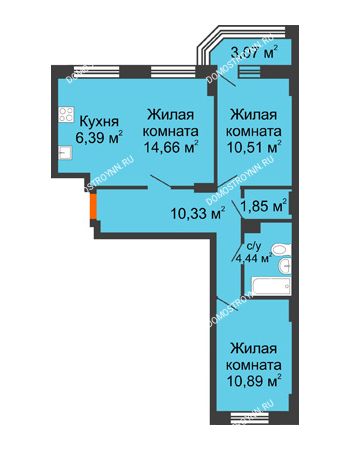 3 комнатная квартира 60,62 м² - ЖК Каскад на Куйбышева