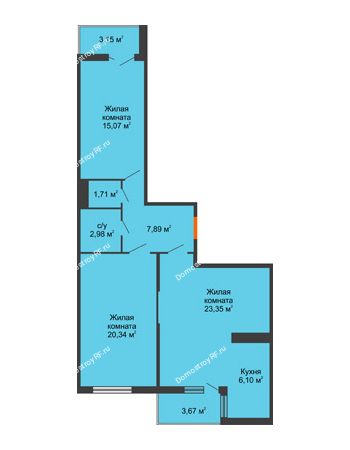 3 комнатная квартира 81,25 м² в ЖК Семейный парк, дом Литер 2