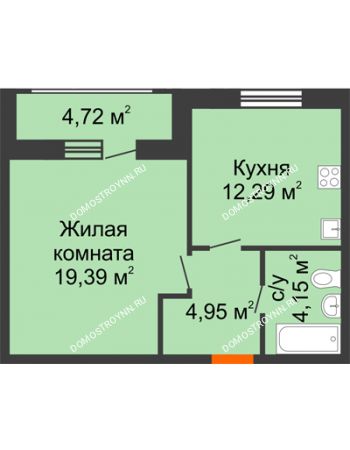 1 комнатная квартира 45,5 м² в ЖК Подкова на Гагарина, дом № 2