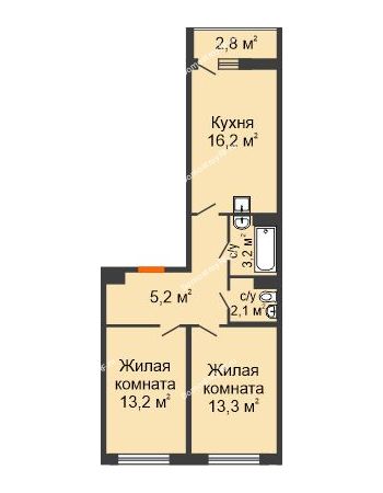 2 комнатная квартира 61,27 м² в Макрорайон Амград, дом № 4