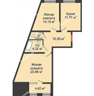 2 комнатная квартира 65,53 м² в ЖК Сердце, дом № 1 - планировка