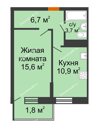 1 комнатная квартира 38,7 м² в Фруктовый квартал Абрикосово, дом Литер 3