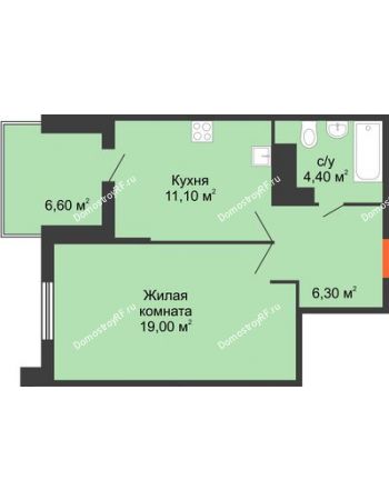 1 комнатная квартира 47,4 м² в ЖК Квартет, дом Литер 1