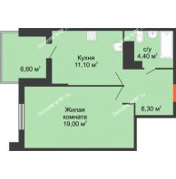 1 комнатная квартира 47,4 м² в ЖК Квартет, дом Литер 1 - планировка