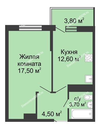 1 комнатная квартира 41,1 м² в ЖК Первый, дом Литер 1