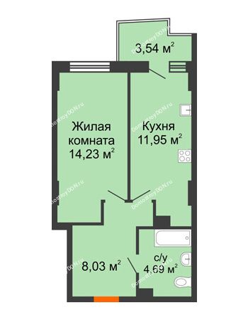 1 комнатная квартира 39,76 м² в ЖК Сердце Ростова 2, дом Литер 8