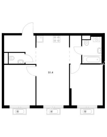 2 комнатная квартира 51,4 м² в ЖК Савин парк, дом корпус 7