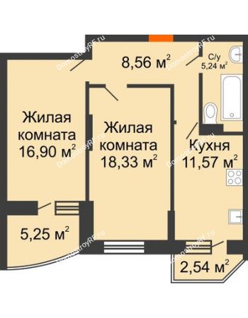 2 комнатная квартира 63,53 м² в ЖК Россинский парк, дом Литер 2