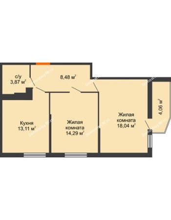 2 комнатная квартира 59,53 м² в ЖК Семейный парк, дом Литер 2