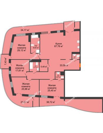 4 комнатная квартира 278,99 м² - ЖК Солнечный дом