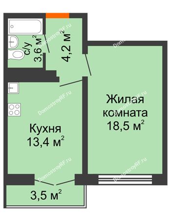 1 комнатная квартира 40,9 м² в ЖК Задонье, дом Позиция 2