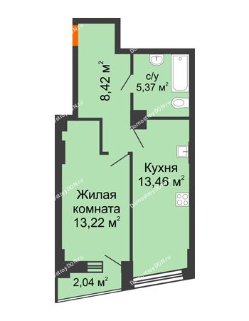 1 комнатная квартира 41,49 м² в ЖК Рубин, дом Литер 3