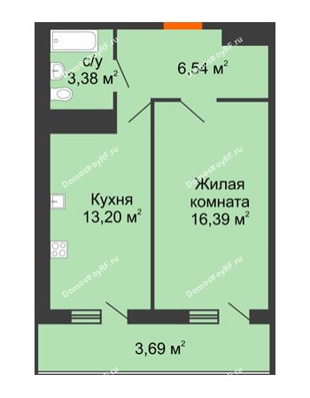 1 комнатная квартира 43,2 м² в ЖК Фамилия, дом Литер 1