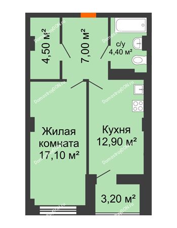 1 комнатная квартира 47,64 м² в ЖК Сокол Градъ, дом Литер 3 (6)