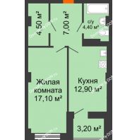 1 комнатная квартира 47,64 м² в ЖК Сокол Градъ, дом Литер 3 - планировка