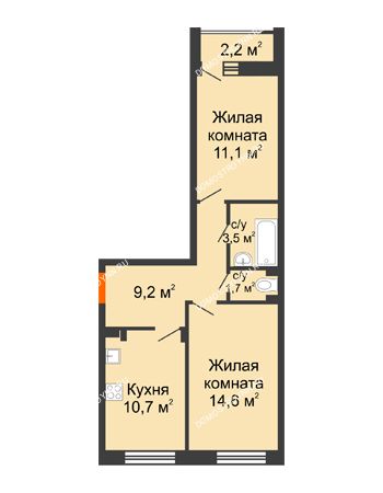 2 комнатная квартира 51,9 м² в ЖК Октава, дом № 7