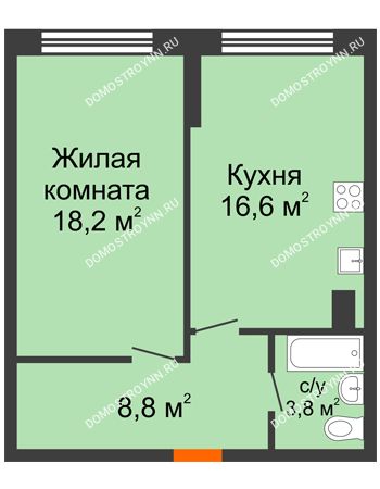 1 комнатная квартира 47,4 м² в ЖК Подкова на Родионова, дом № 2