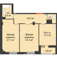 2 комнатная квартира 79 м² в ЖК Квартет, дом № 3 - планировка
